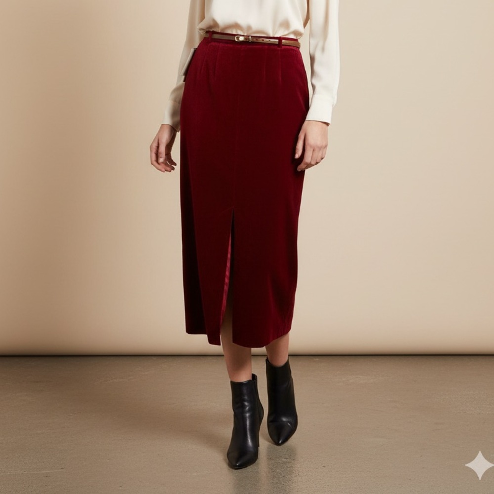 Vintage Susan Bristol Velvet Burgundy Pencil Skirt